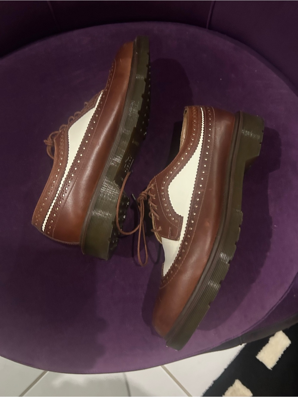 Doc-Martens (Made in England) Two-Tone Brown and White Wingtip  
Dress Shoes - Picture 6 of 7
